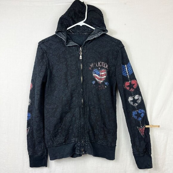 Affliction Reversible Lace Hoodie Full Zip Women S Metal Y2K Lost Souls American - Picture 2 of 16
